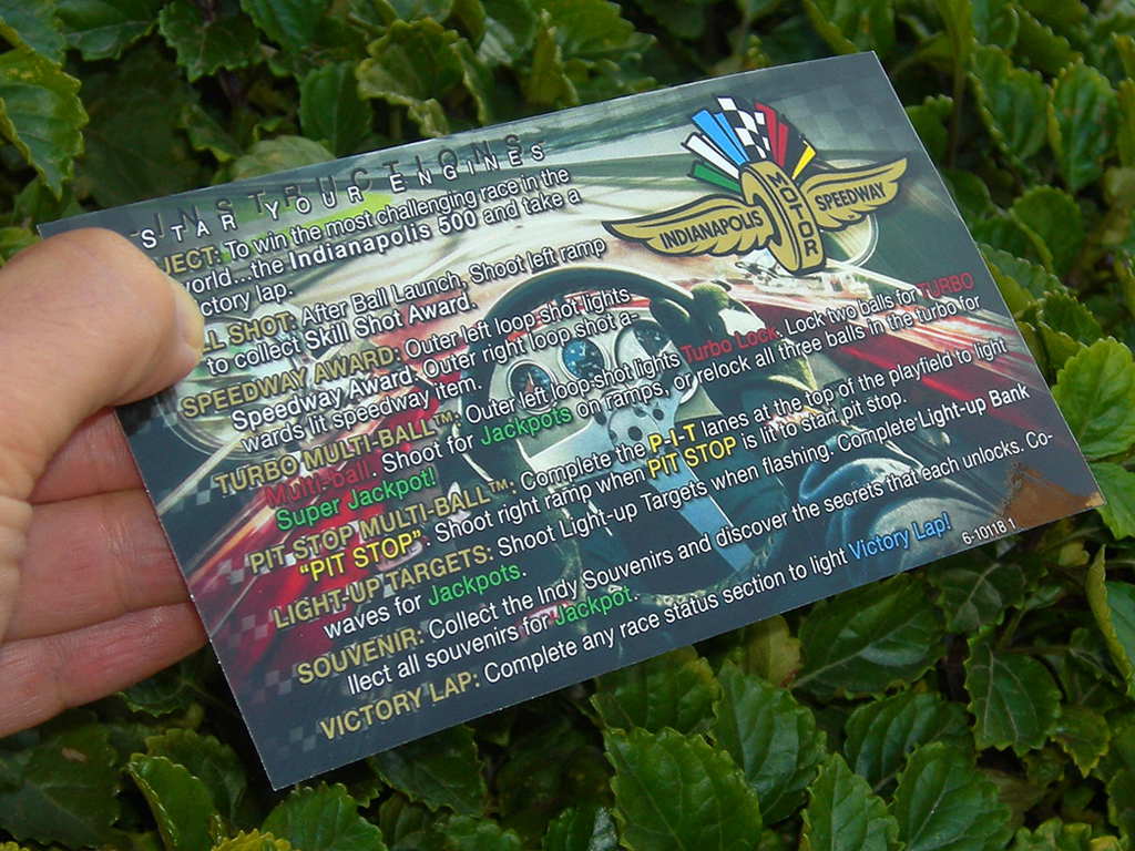 Indianapolis 500 Pinball Card Customized Rules print2c