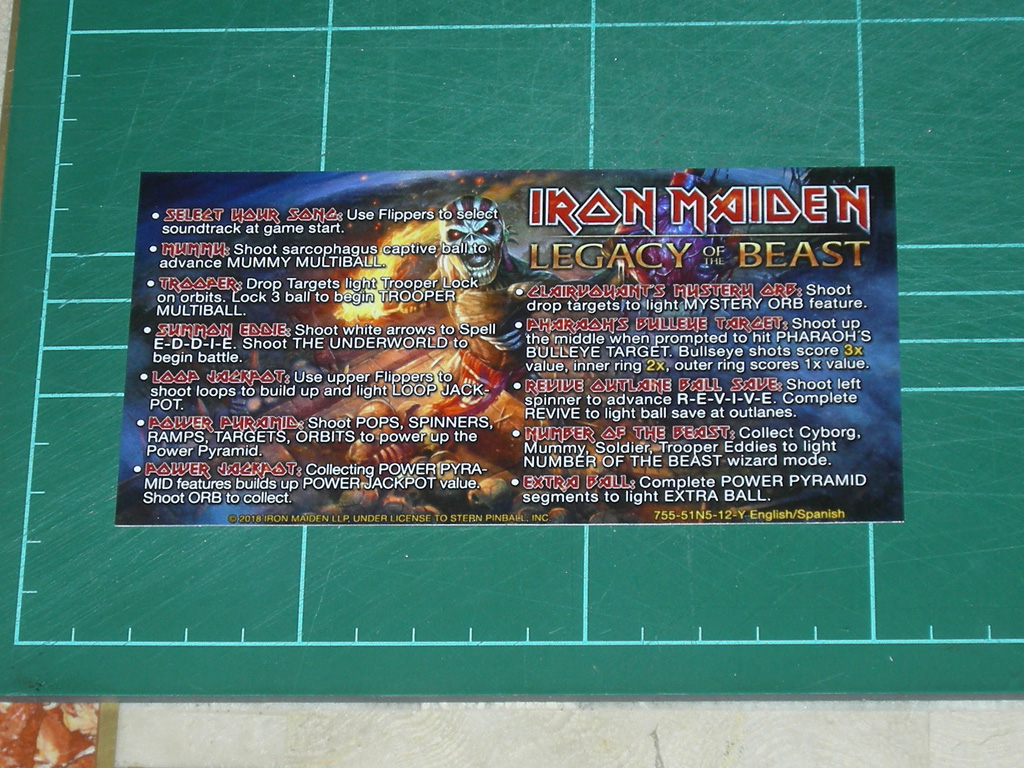 Iron Maiden Legacy of the Beast Pinball Card Customized Rules print1a
