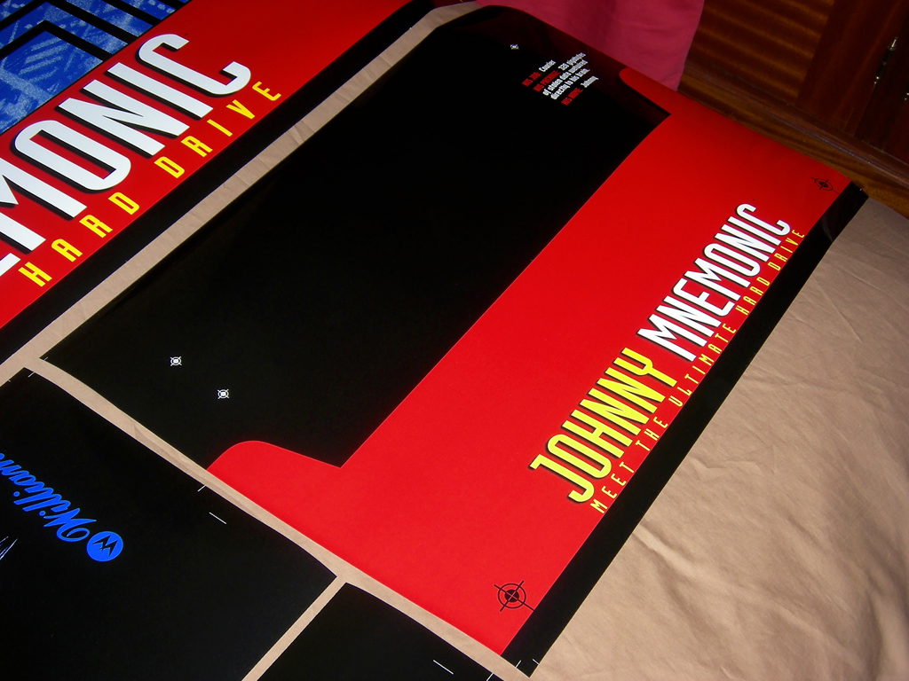 "Johnny Mnemonic Pinball Decals" (WILLIAMS) artworks printed in vinyl with gloss protective