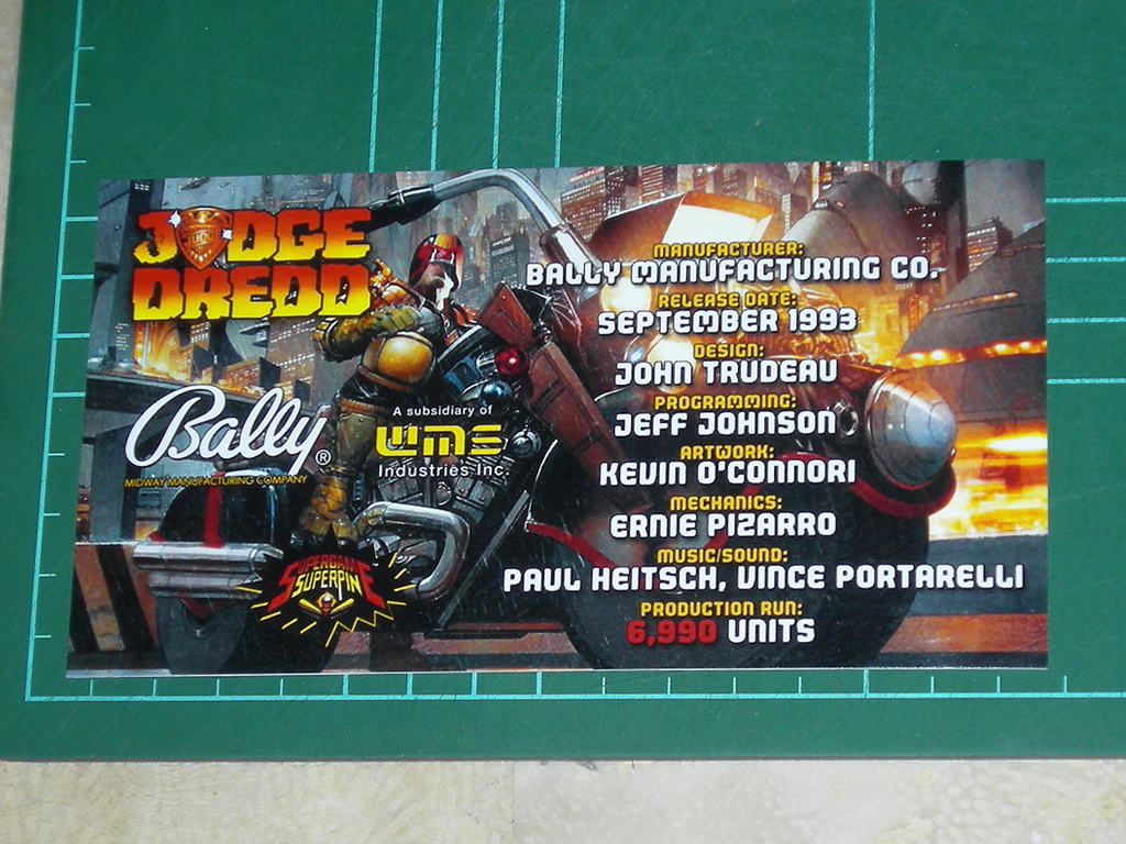 Judge Dredd Custom Pinball Card - Crew print1a