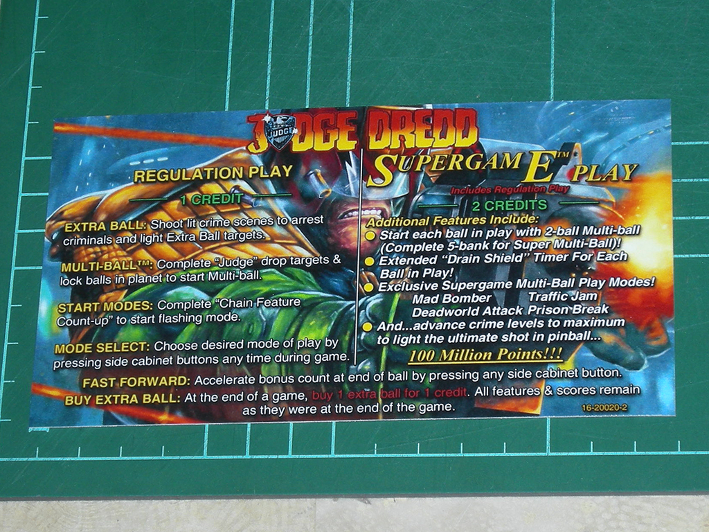 Judge Dredd Custom Pinball Card - Rules print1a