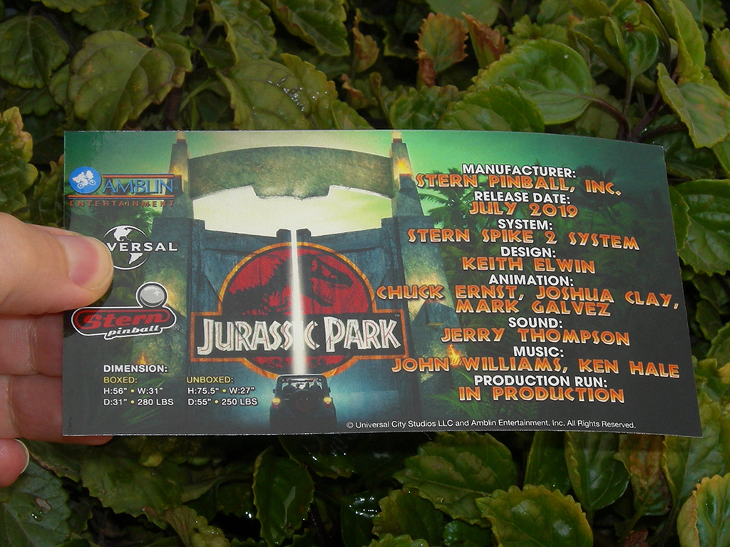 Jurassic Park Custom Pinball Card Free Play print1c