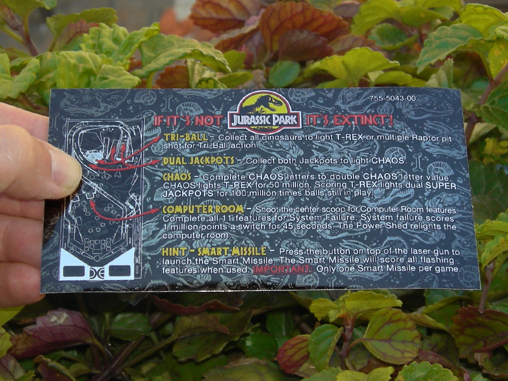 Jurassic Park Custom Pinball Card Rules print1