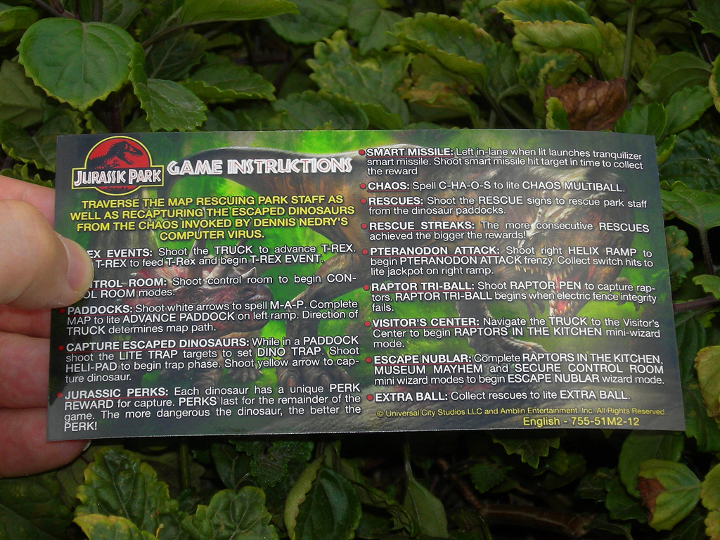Jurassic Park Custom Pinball Card Rules print1c