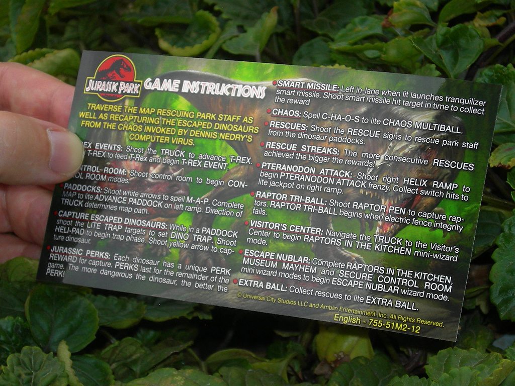 Jurassic Park Custom Pinball Card Rules print2c