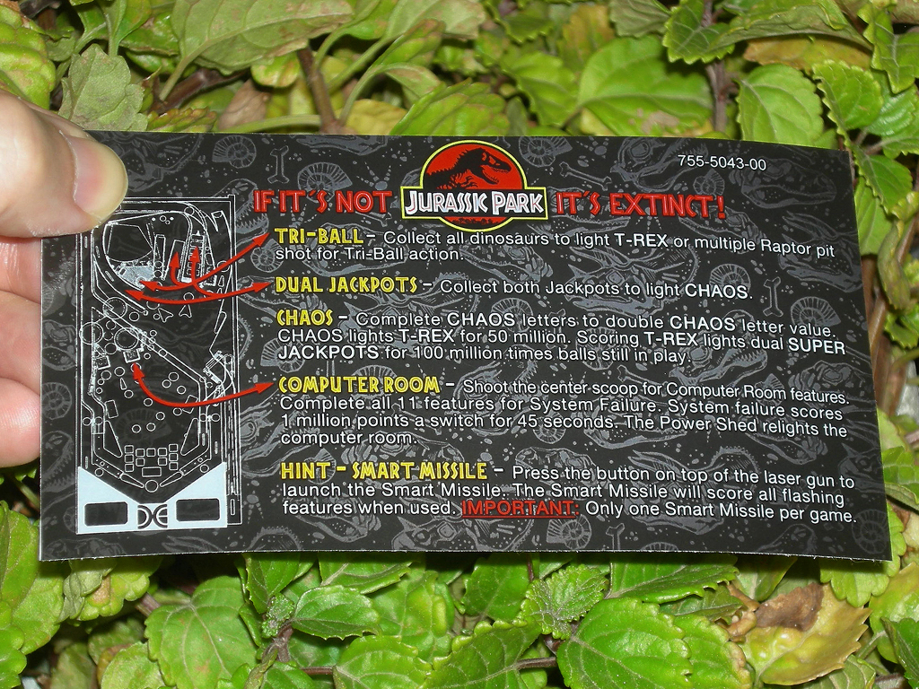 Jurassic Park Custom Pinball Card Rules2 print1c