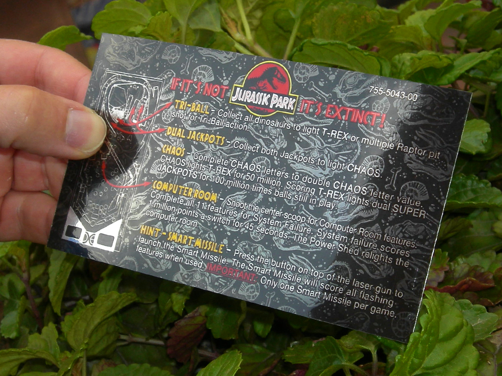 Jurassic Park Custom Pinball Card Rules2 print2
