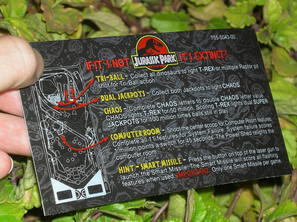 Jurassic Park Custom Pinball Card Rules2 print3c