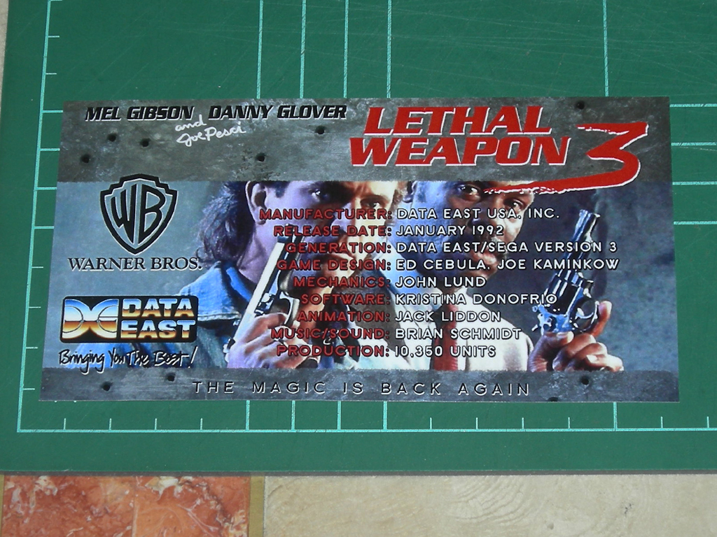Lethal Weapon 3 Custom Pinball Card - Crew 2 print1b