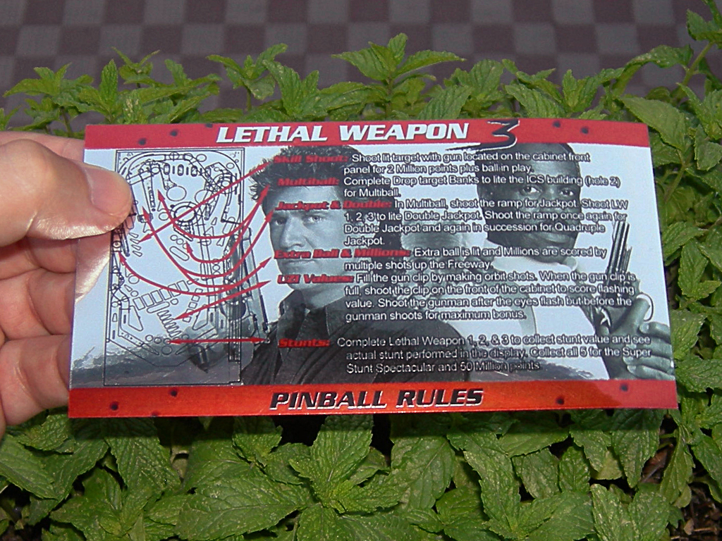 Lethal Weapon 3 Custom Pinball Card - Rules print1