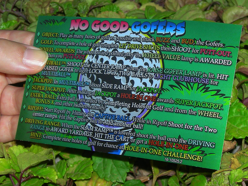 No Good Gofers Pinball Card Customized Rules print2c