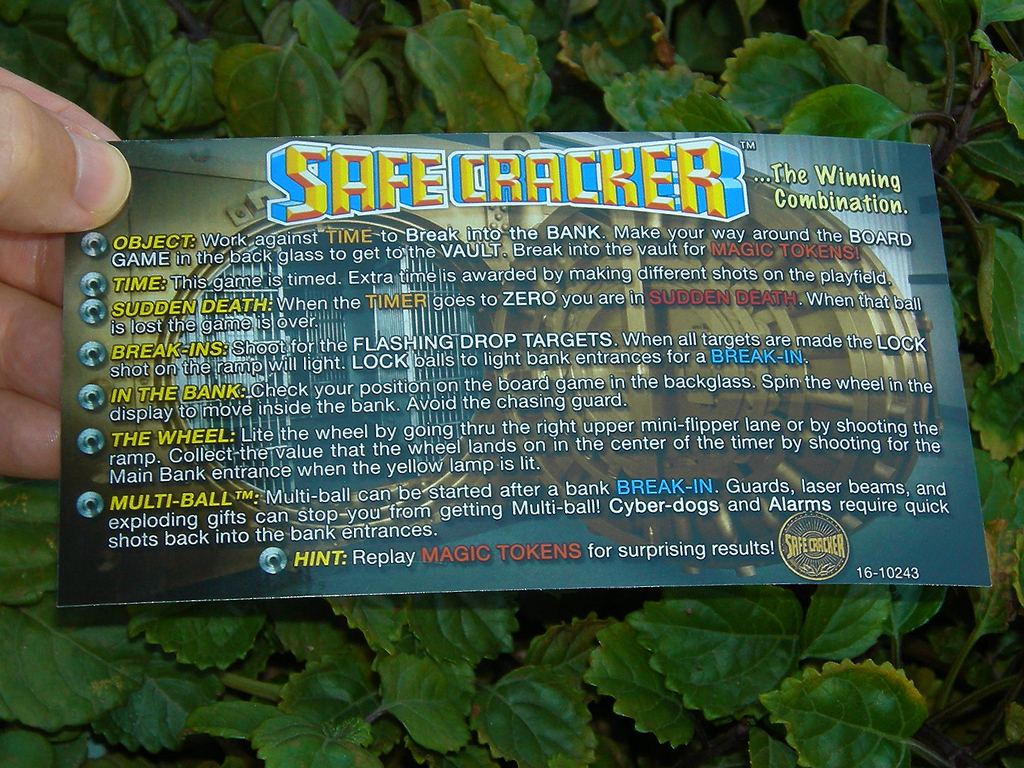 Safe Cracker Pinball Card Customized Rules print1c