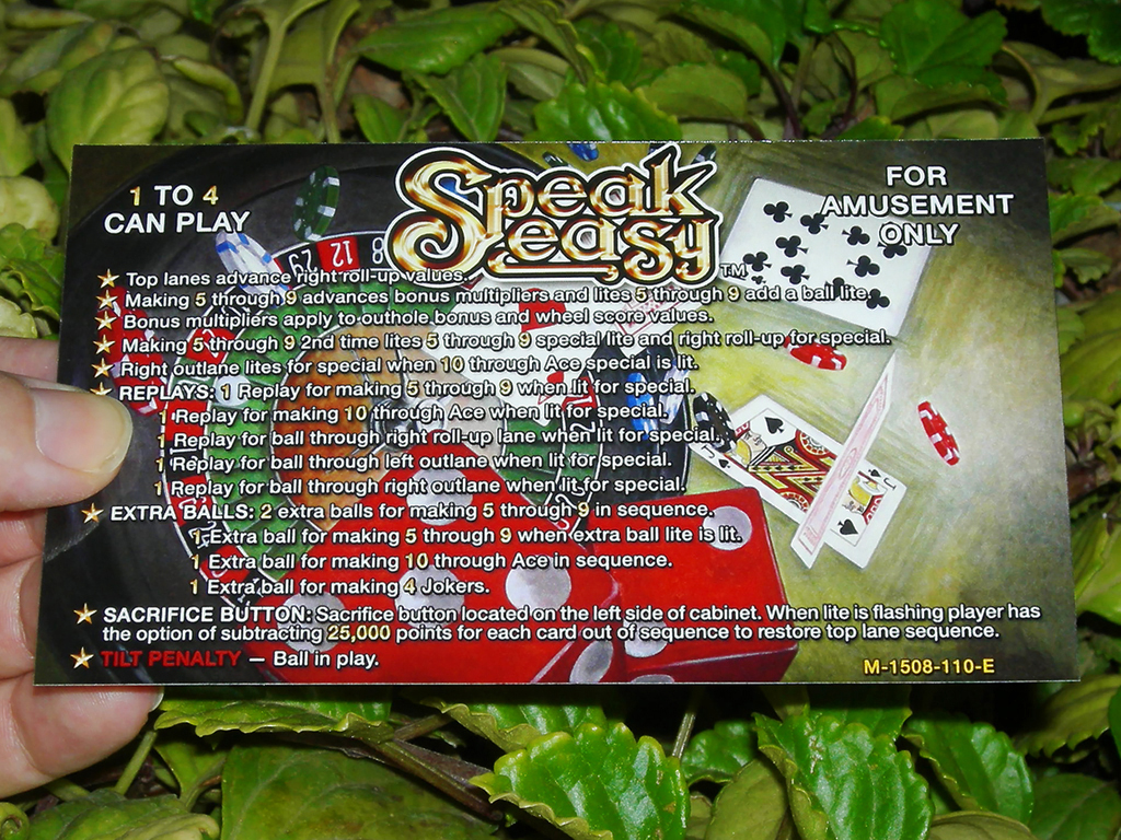 "Speak Easy Custom Pinball Cards" (BALLY). Designed by Mikonos & Zona Arcade