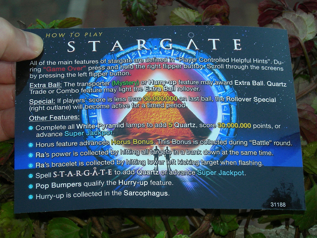Stargate Pinball Card Customized Rules print1c