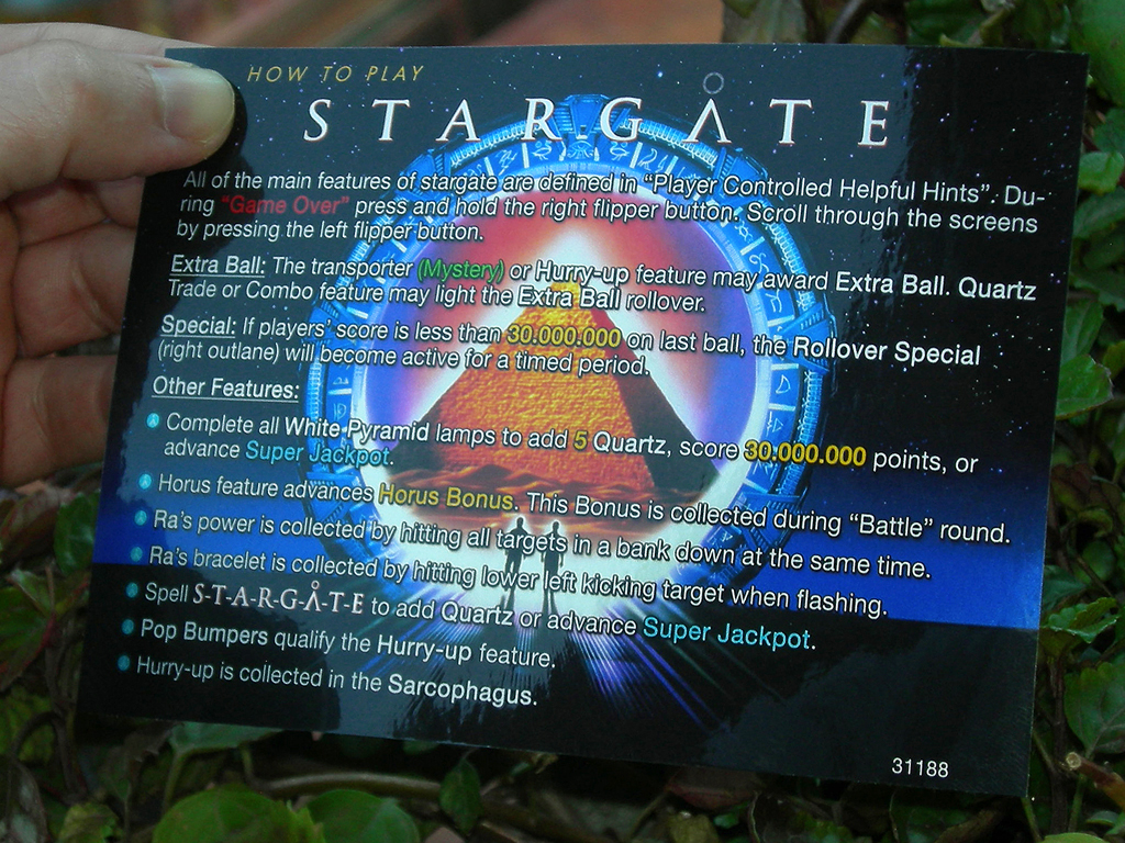 Stargate Pinball Card Customized Rules print2c