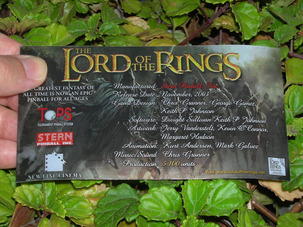 The Lord of The Rings Custom Pinball Card - Crew print1c