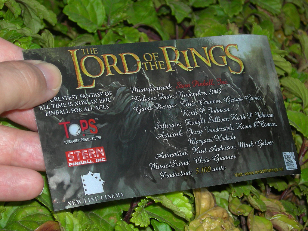 The Lord of The Rings Custom Pinball Card - Crew print3c