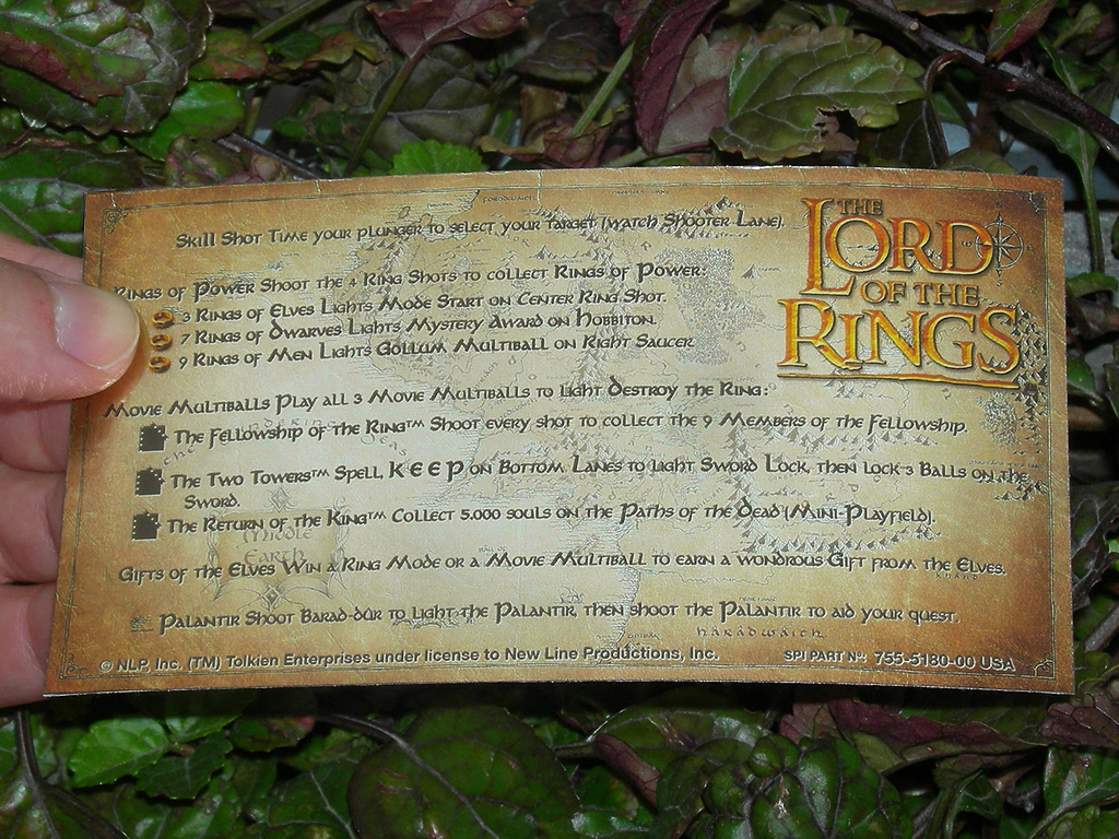 The Lord of The Rings Custom Pinball Card - Rules print1