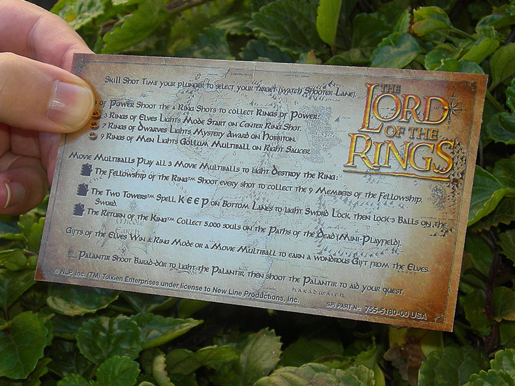 The Lord of The Rings Custom Pinball Card - Rules print2c
