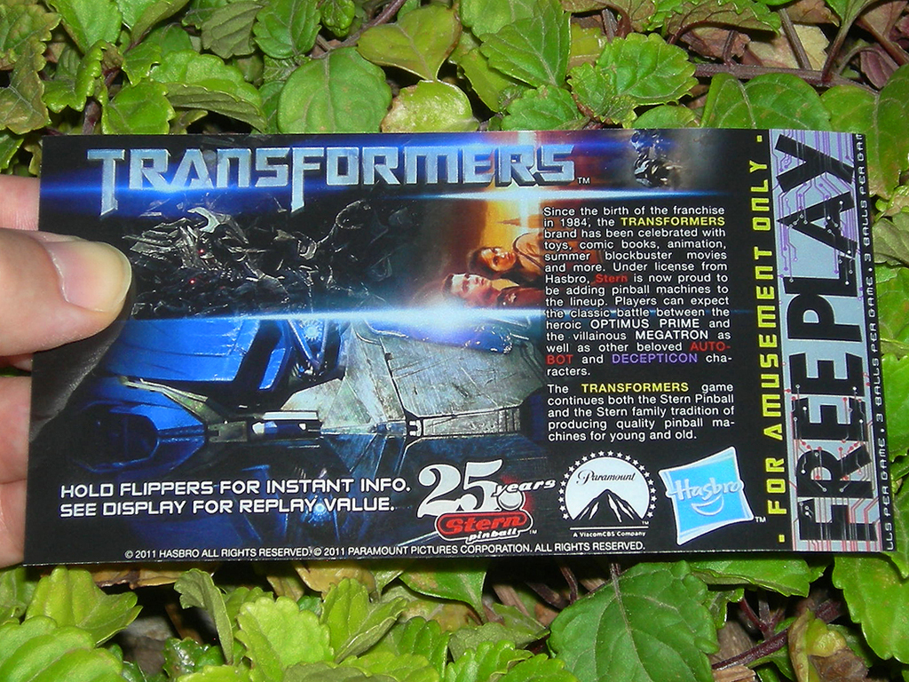 Transformers Pinball Card Customized Free Play print1c