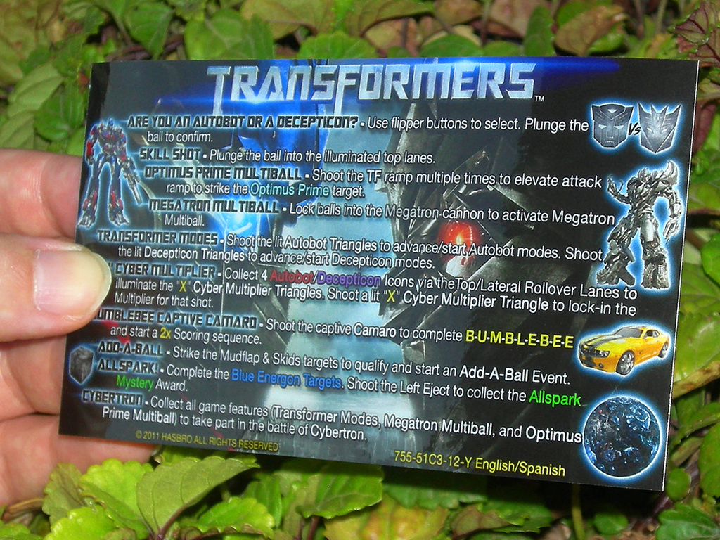 Transformers Pinball Card Customized Rules print2c