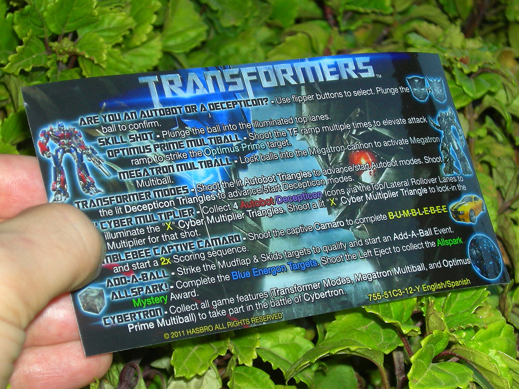Transformers Pinball Card Customized Rules print3c