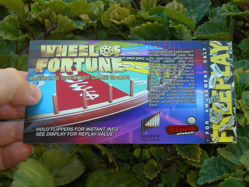 Wheel of Fortune Custom Pinball Card Free Play print1c