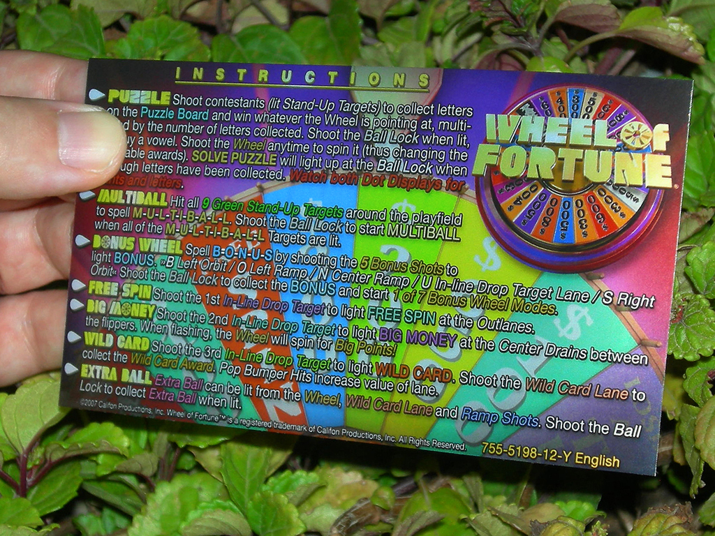 Wheel of Fortune Custom Pinball Card Rules print2c
