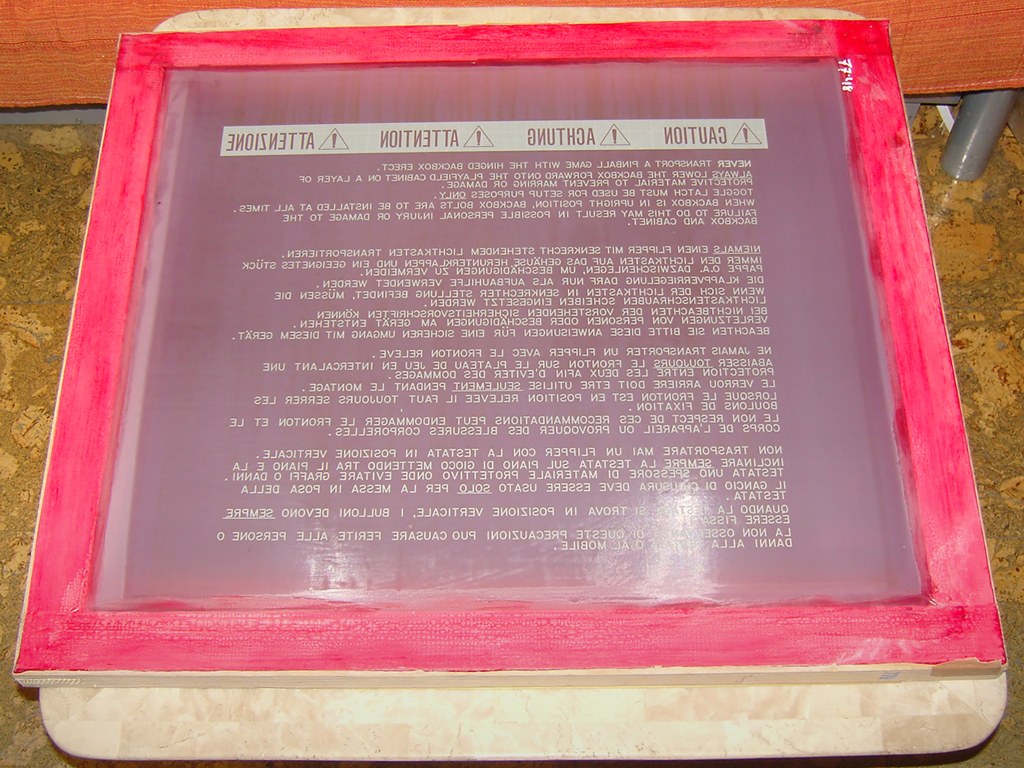 Williams-Pinball-Warning-Text-wooden-Silk-Screen-Printing-Frame4