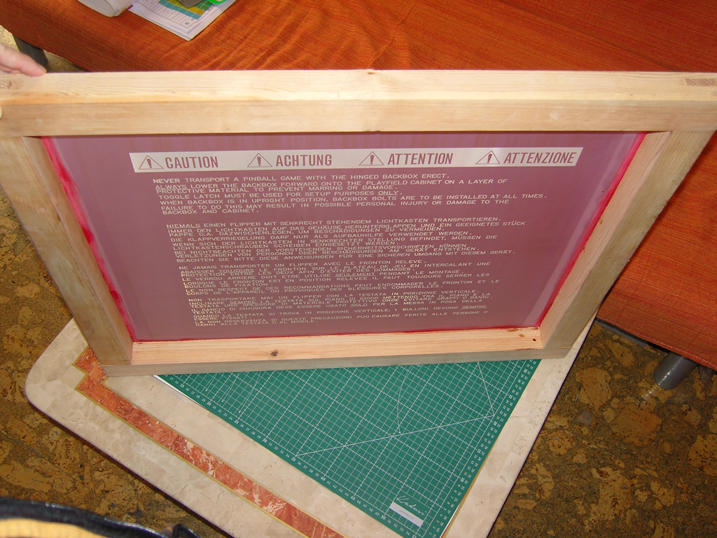 Williams-Pinball-Warning-Text-wooden-Silk-Screen-Printing-Frame7
