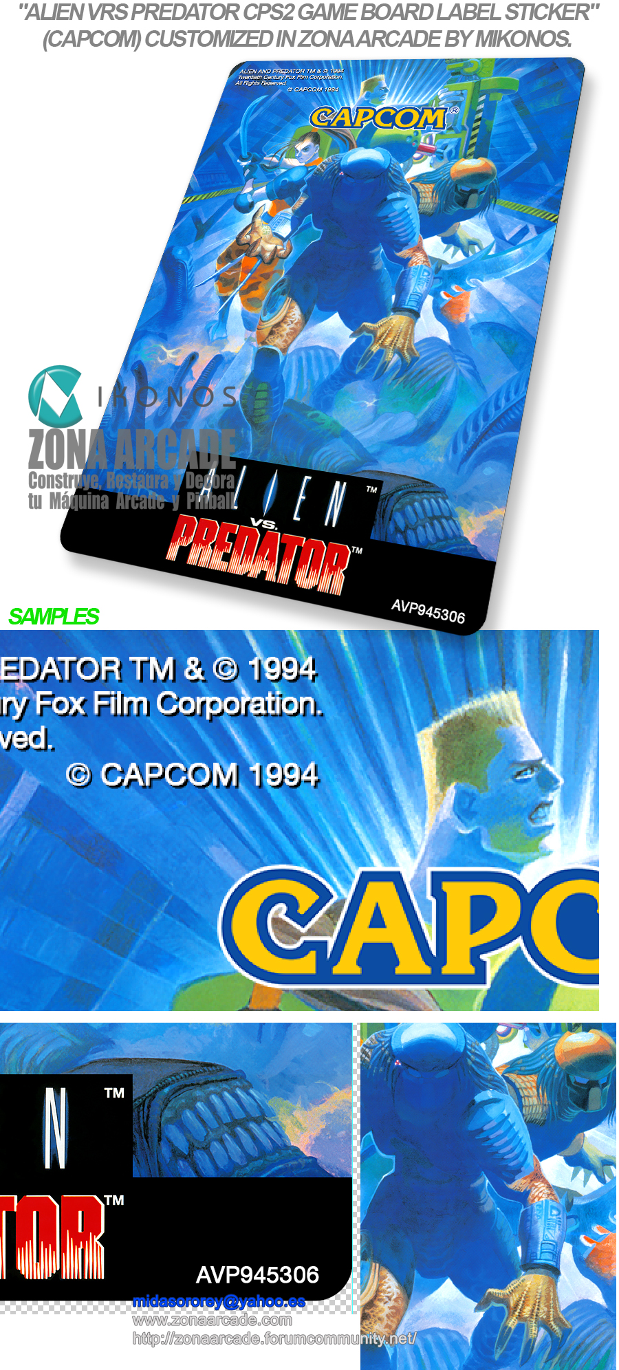 Alien-Vs-Predator-Custom-CPS2-Game-Board-Label-Sticker-Reproduced-Mikonos1