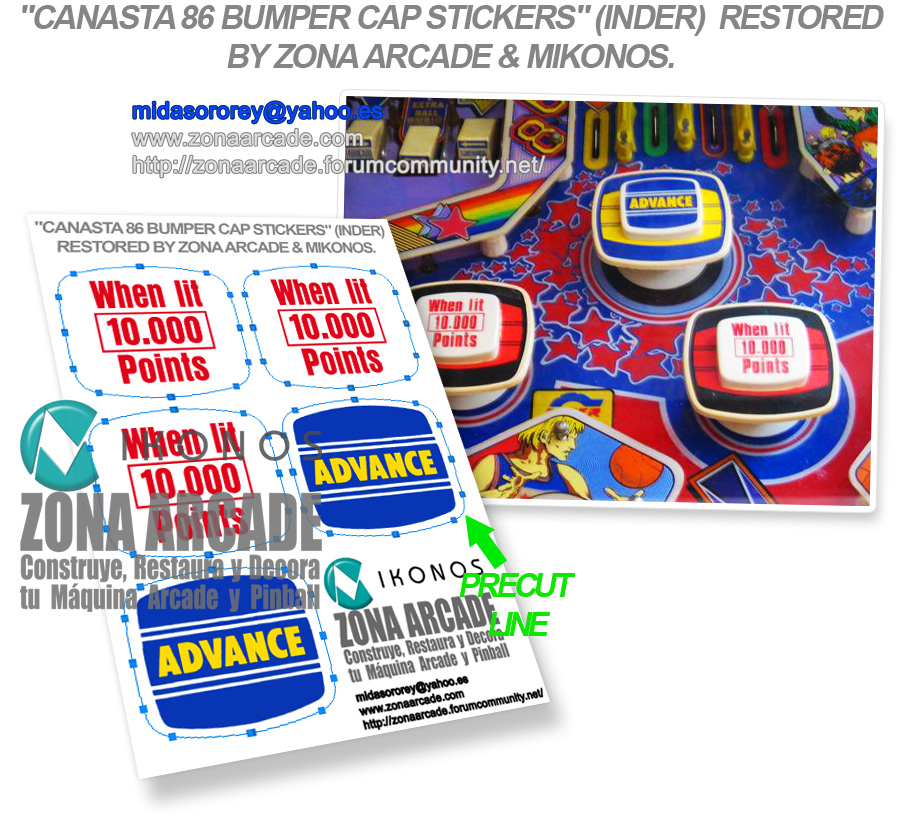 "CANASTA 86 BUMPER CUP PINBALL STICKERS" (INDER) artwork files restored