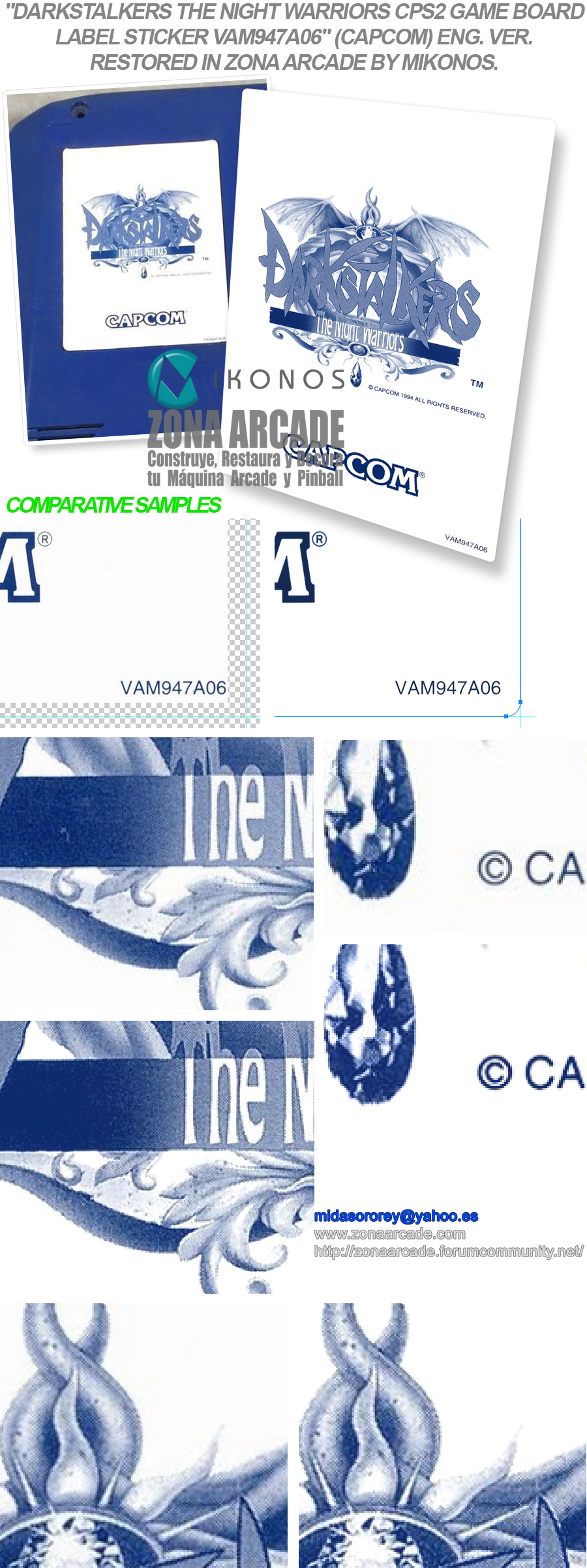 Darkstalkers-The-Night-Warriors-CPS2-Game-Board-Label-Sticker-VAM947A06-Restored-Mikonos1