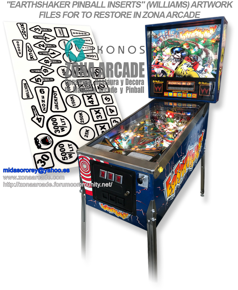 "EARTHSHAKER PINBALL INSERTS" (WILLIAMS) artwork files in Zona Arcade