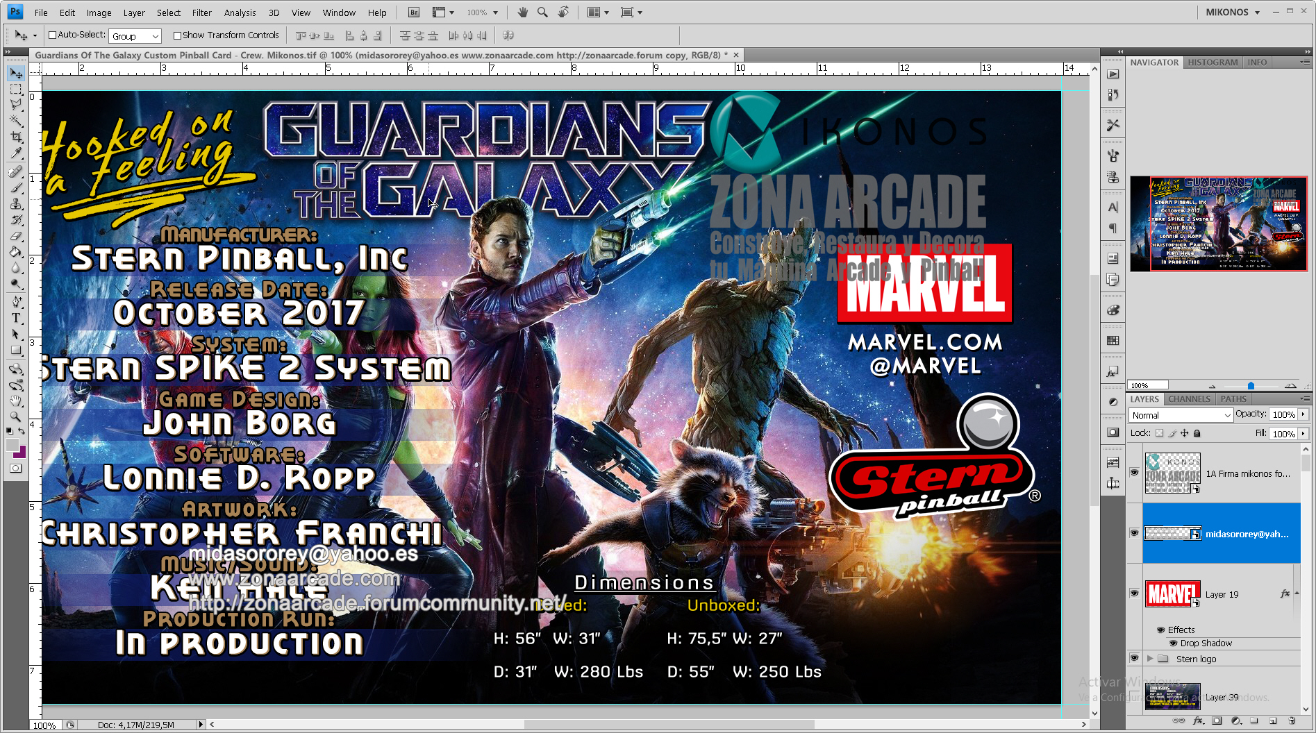 Guardians Of The Galaxy Custom Pinball Card - Crew2. Mikonos2