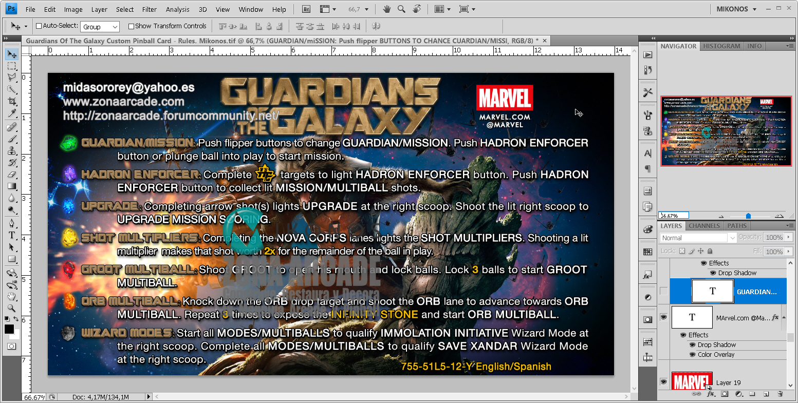 Guardians Of The Galaxy Custom Pinball Card - Rules3. Mikonos1