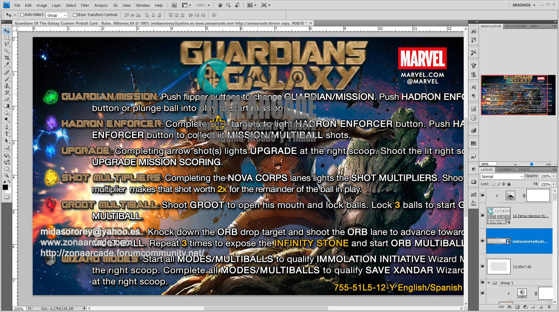 Guardians Of The Galaxy Custom Pinball Card - Rules3. Mikonos2