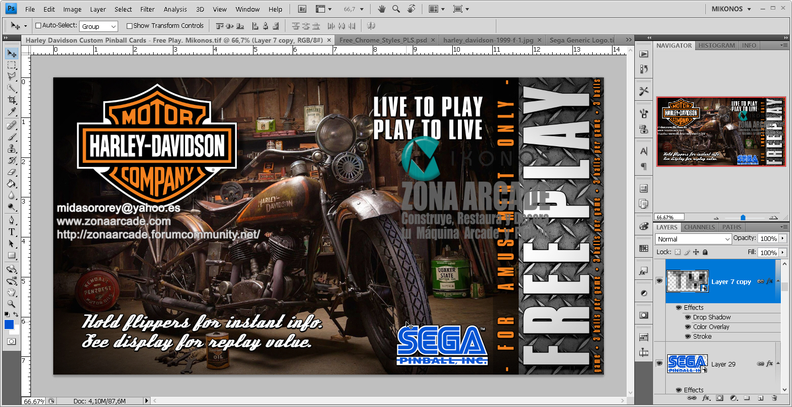 Harley Davidson Custom Pinball Card - Free Play. Mikonos1