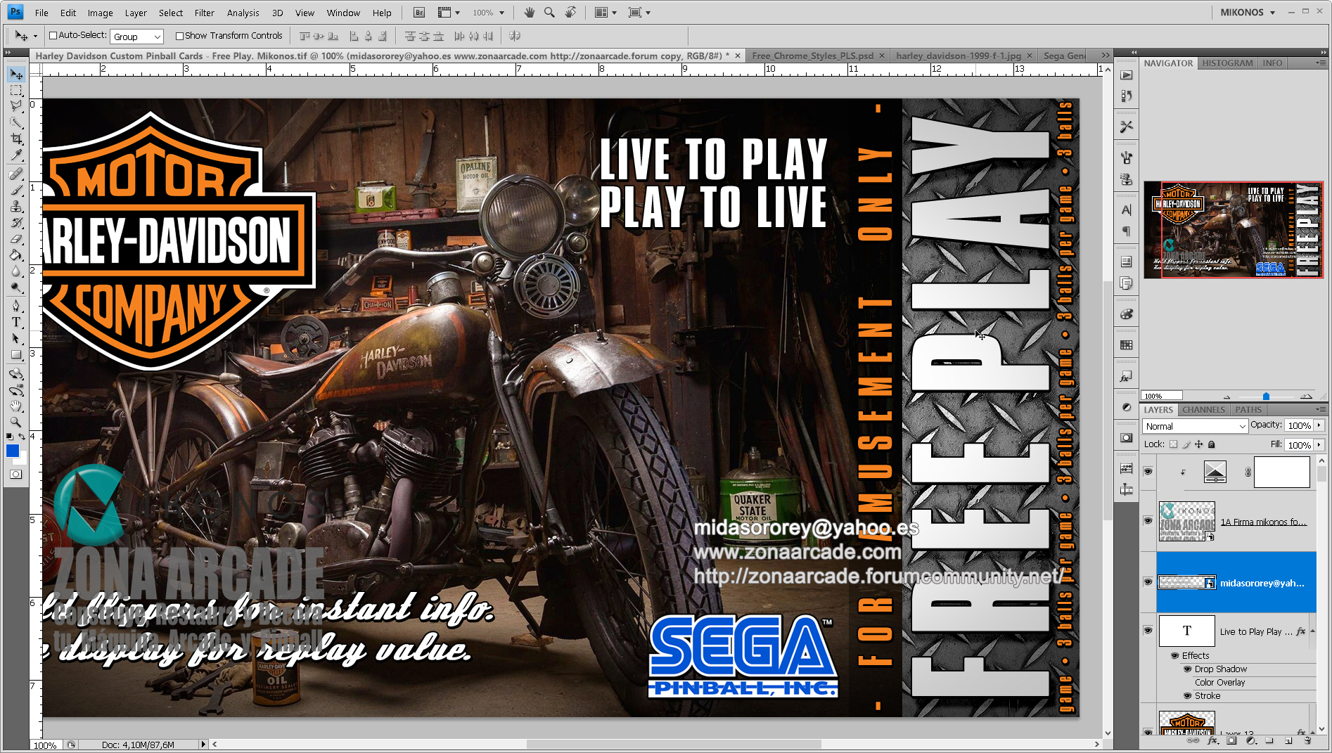 Harley Davidson Custom Pinball Card - Free Play. Mikonos2