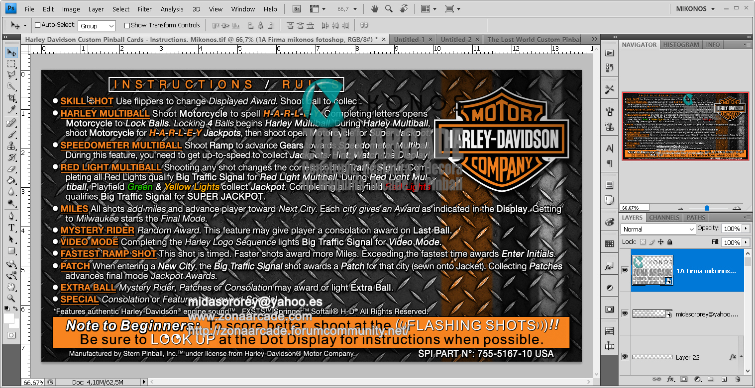 Harley Davidson Custom Pinball Card - Rules. Mikonos1