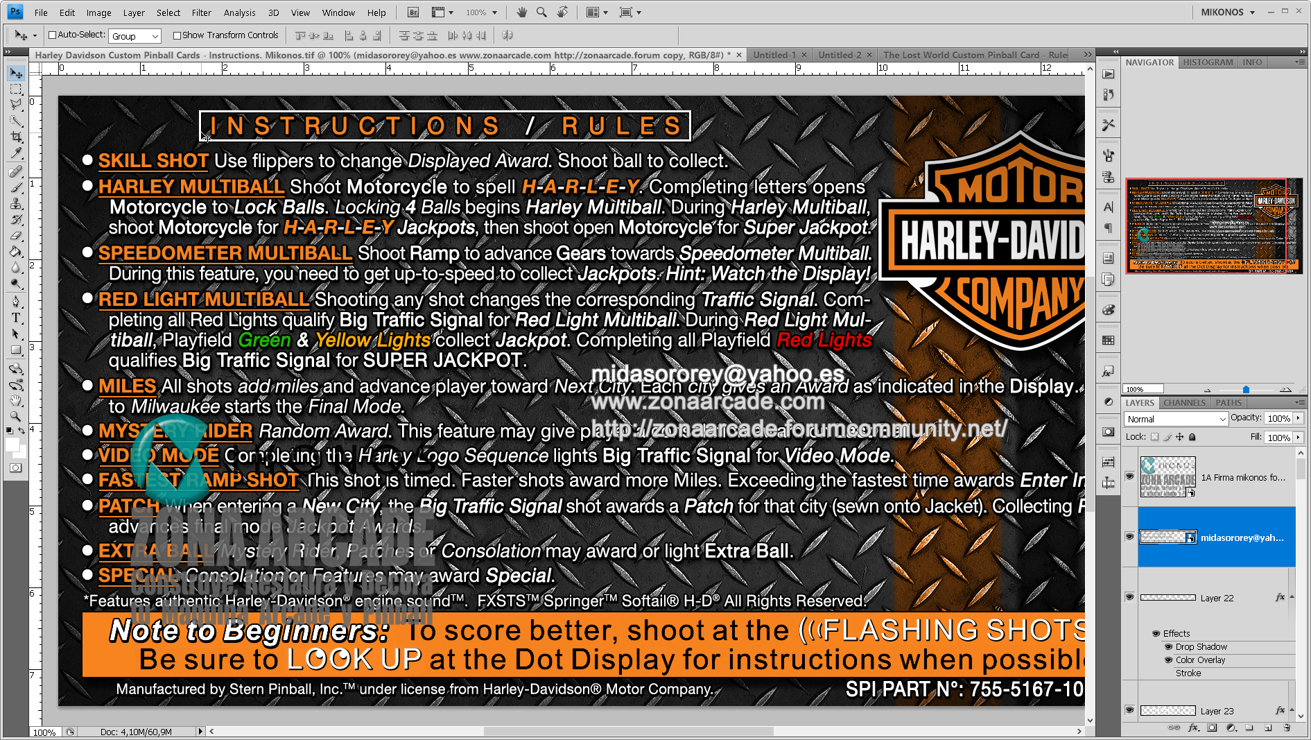 Harley Davidson Custom Pinball Card - Rules. Mikonos2