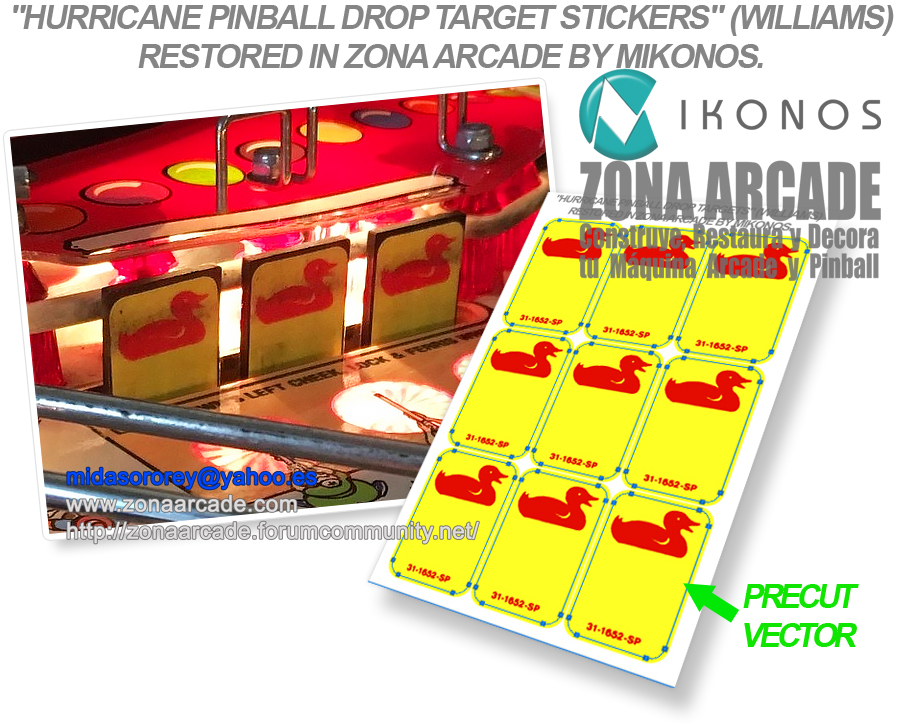 "HURRICANE PINBALL DROP TARGETS 311652SP" (WILLIAMS) artwork files
