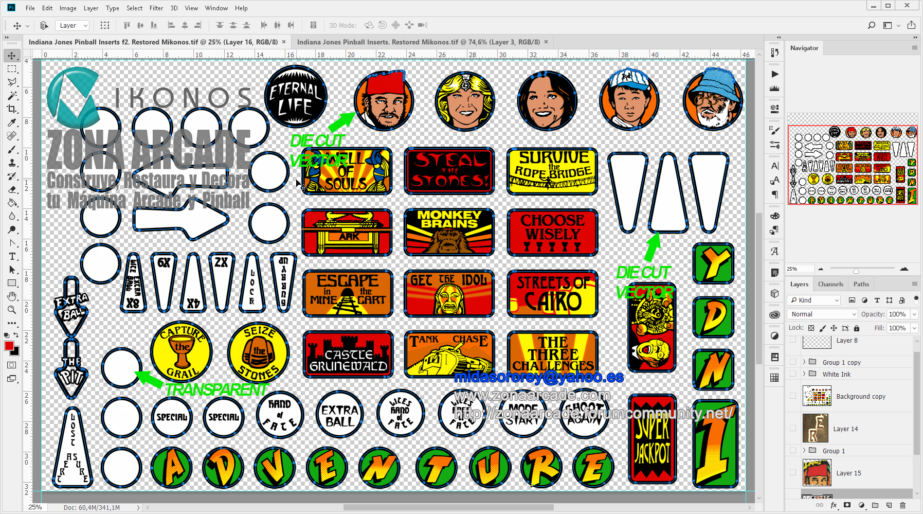 "INDIANA JONES PINBALL INSERTS" (WILLIAMS) artwork files in restoration