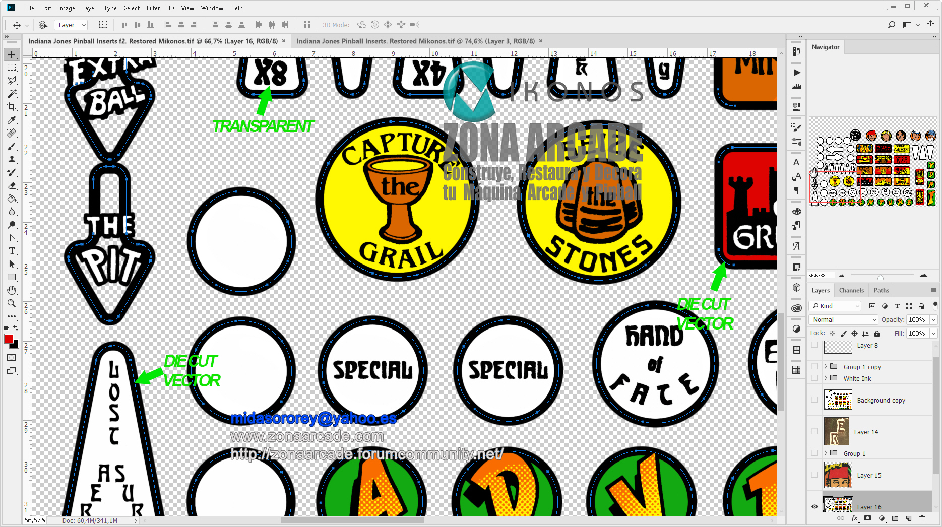 "INDIANA JONES PINBALL INSERTS" (WILLIAMS) artwork files in restoration