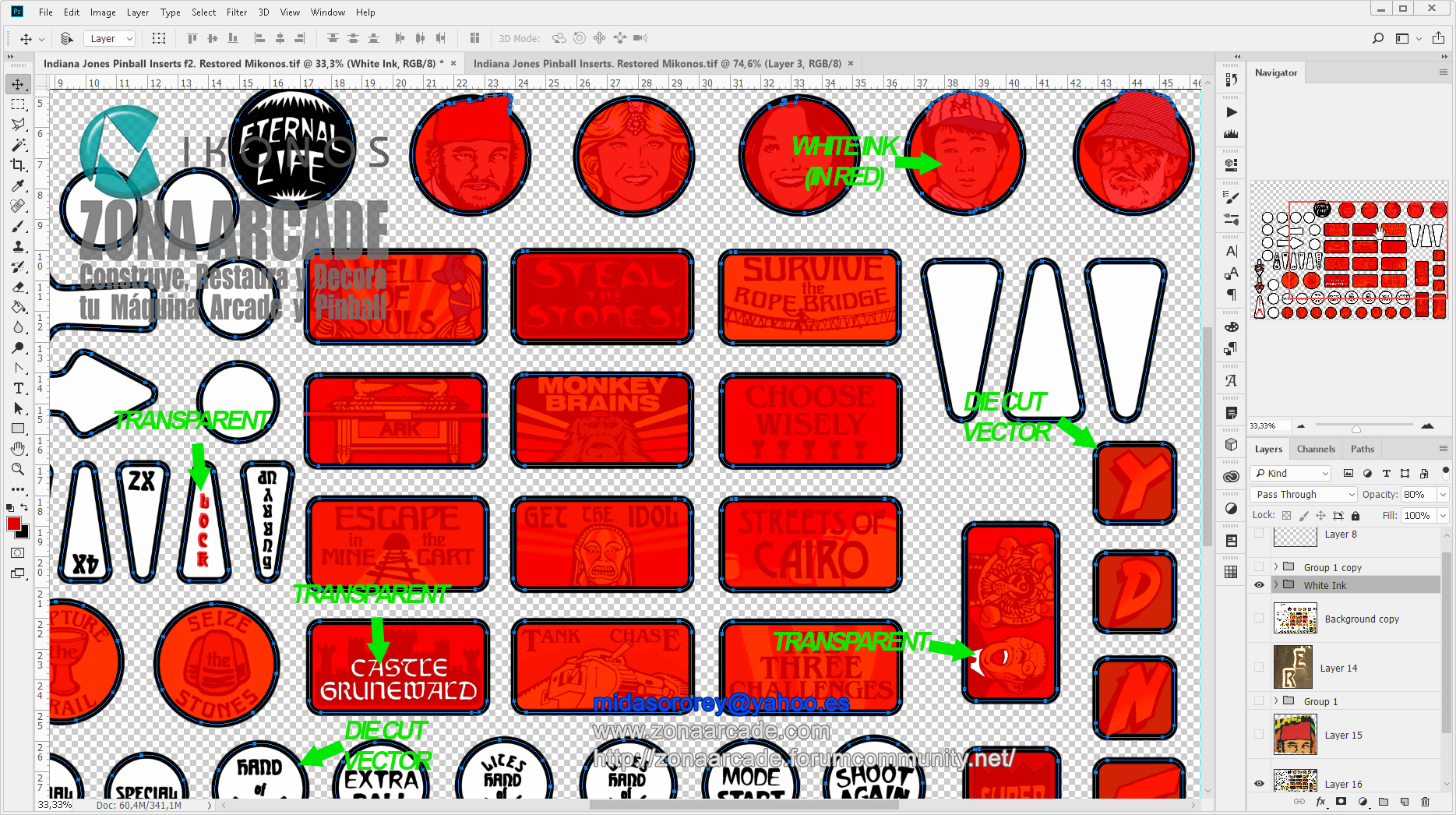 "INDIANA JONES PINBALL INSERTS" (WILLIAMS) artwork files in restoration