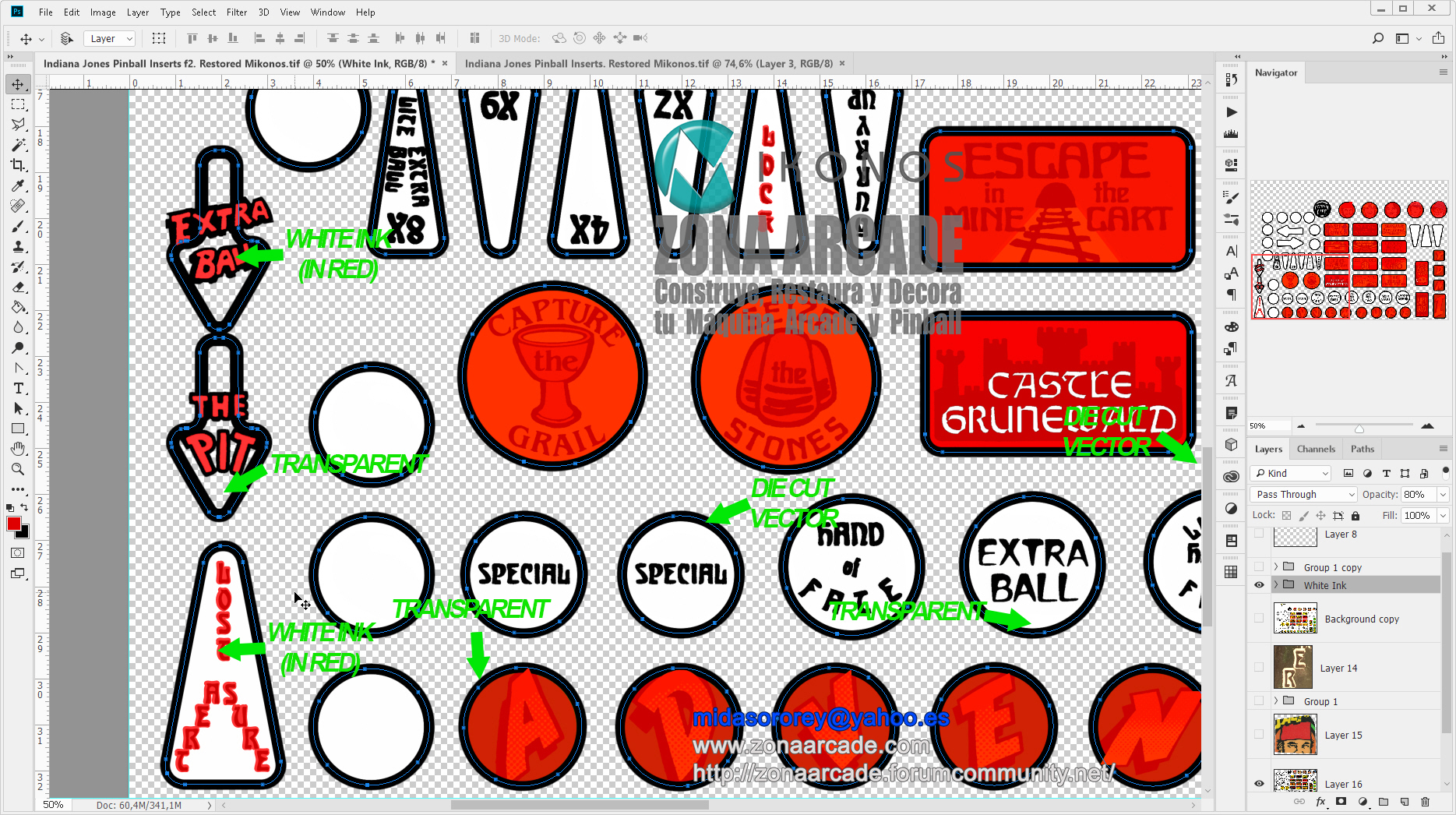 "INDIANA JONES PINBALL INSERTS" (WILLIAMS) artwork files in restoration