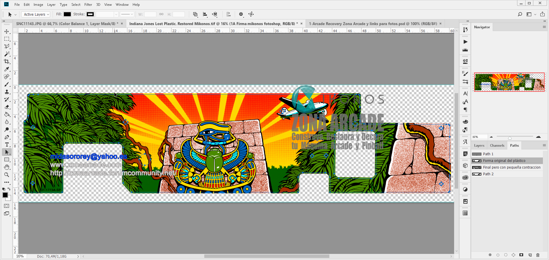 "INDIANA JONES PINBALL LOST PLASTIC PLASTIC SHAPE + ART" (WILLIAMS