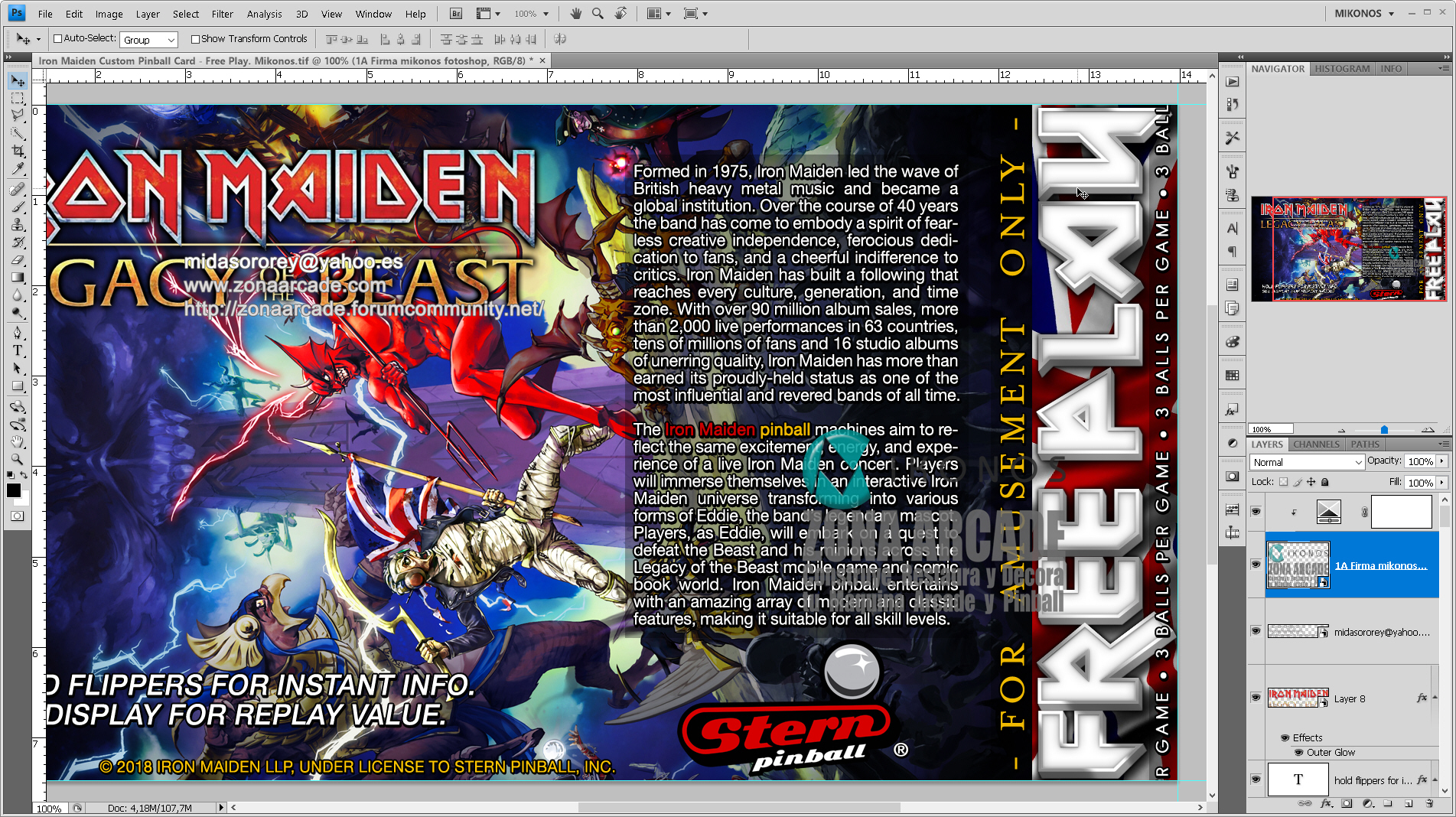 Iron Maiden Legacy of the Beast Pinball Card Customized - Free Play. Mikonos1