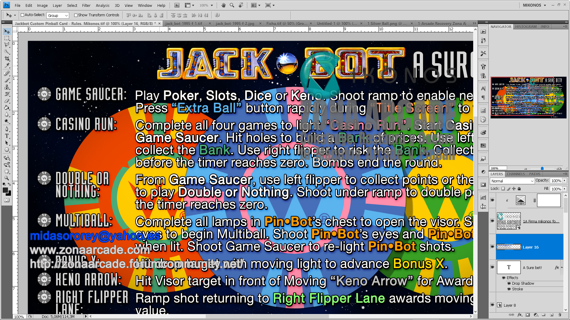 "Jack Bot Custom Pinball Cards" (WILLIAMS). Designed by Zona Arcade and