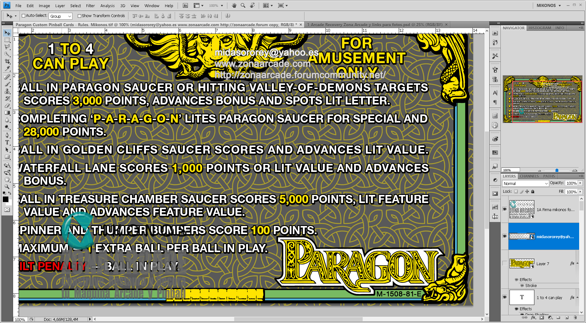 Paragon Custom Pinball Card - Rules. Mikonos2